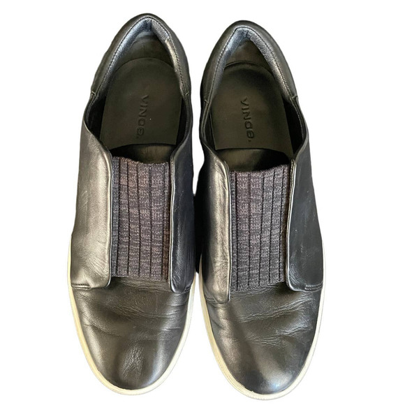 Vince Womens Leather Cantara Slip-On Sneaker Elastic Gore Round Toe Size 7 Black - Picture 9 of 12